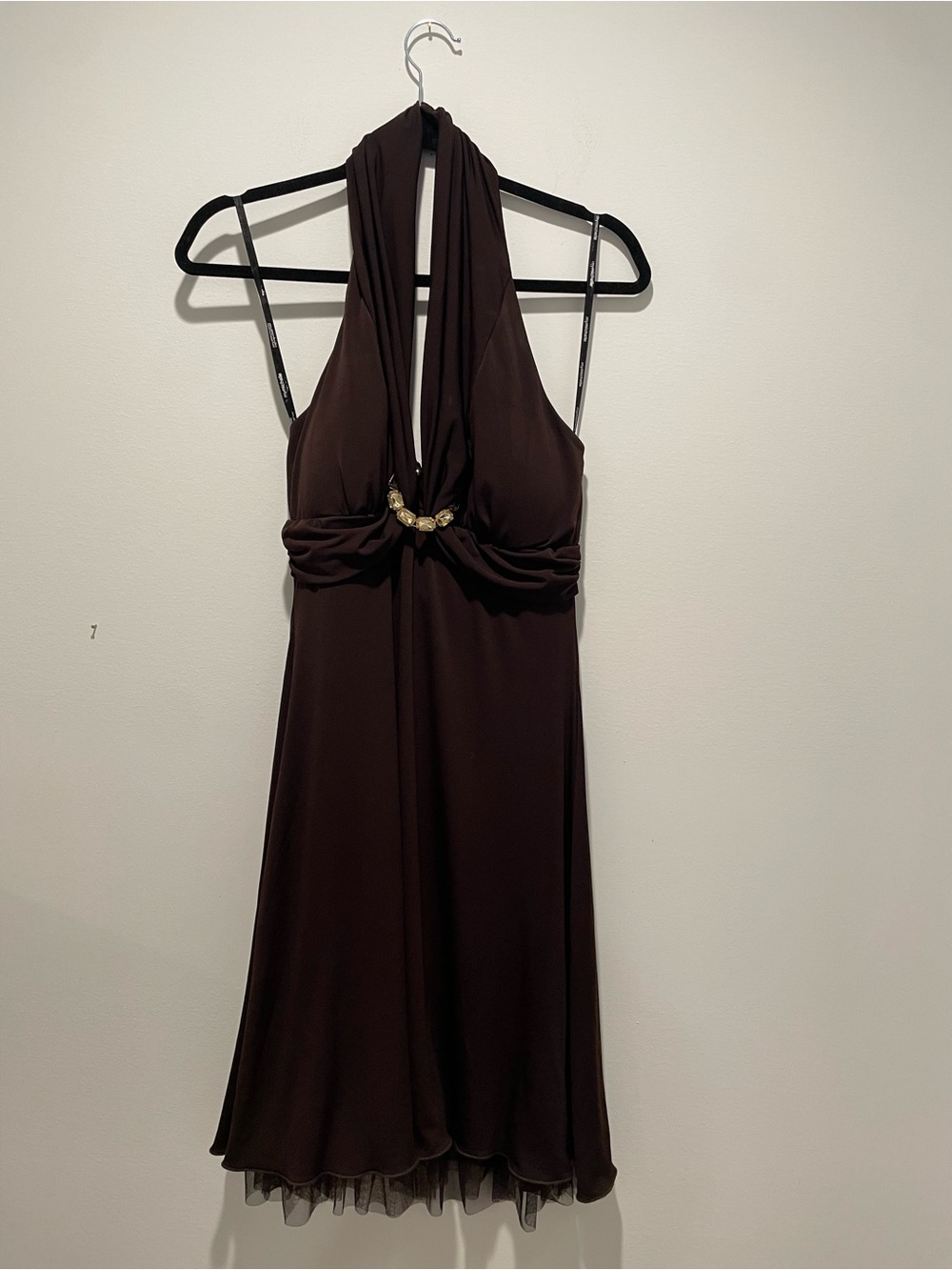 My Michelle Y2K Chocolate Brown Halter Empire Waist Mini Dress Size M